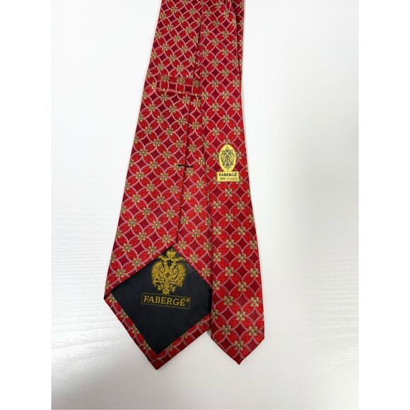 Fabergé Mens Red Gold Intricate Geometric Silk Tie - Picture 3 of 4